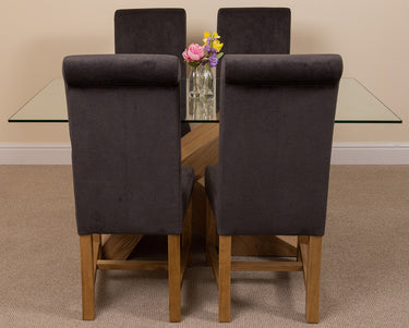 Valencia Oak Small Glass Dining Table & 4 Washington Black Fabric Chairs