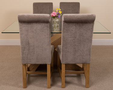 Valencia Oak Small Glass Dining Table & 4 Washington Grey Fabric Chairs