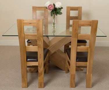 Valencia Oak Small Glass Dining Table & 4 Yale Oak Chairs