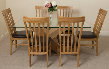 Valencia Oak Small Glass Dining Table & 6 Harvard Oak Chairs
