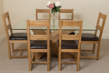 Valencia Oak Small Glass Dining Table & 6 Lincoln Oak Chairs