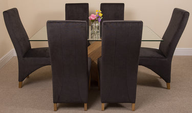 Valencia Oak Small Glass Dining Table & 6 Lola Black Fabric Chairs