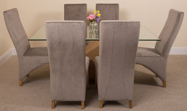 Valencia Oak Small Glass Dining Table & 6 Lola Grey Fabric Chairs