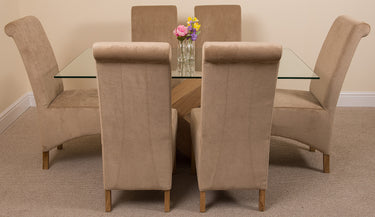 Valencia Oak Small Glass Dining Table & 6 Montana Beige Fabric Chairs