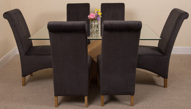 Valencia Oak Small Glass Dining Table & 6 Montana Black Fabric Chairs
