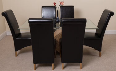 Valencia Oak Small Glass Dining Table & 6 Montana Black Leather Chairs