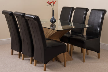 Valencia Oak Small Glass Dining Table & 6 Montana Black Leather Chairs