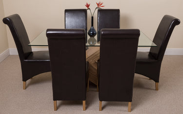 Valencia Oak Small Glass Dining Table & 6 Montana Brown Leather Chairs