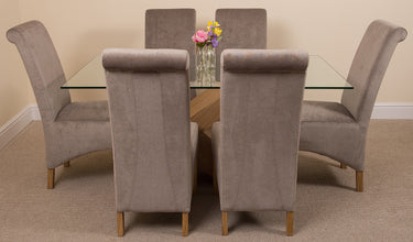 Valencia Oak Small Glass Dining Table & 6 Montana Grey Fabric Chairs