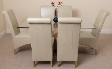 Valencia Oak Small Glass Dining Table & 6 Montana Ivory Leather Chairs