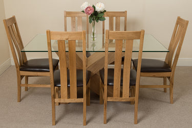 Valencia Oak Small Glass Dining Table & 6 Princeton Oak Chairs