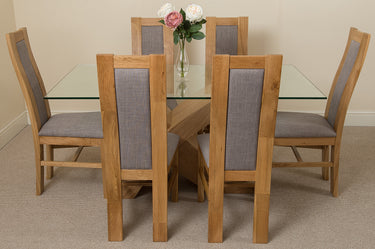 Valencia Oak Small Glass Dining Table & 6 Stanford Oak Chairs