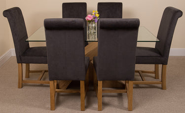 Valencia Oak Small Glass Dining Table & 6 Washington Black Fabric Chairs