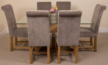 Valencia Oak Small Glass Dining Table & 6 Washington Grey Fabric Chairs
