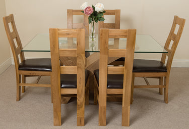 Valencia Oak Small Glass Dining Table & 6 Yale Oak Chairs