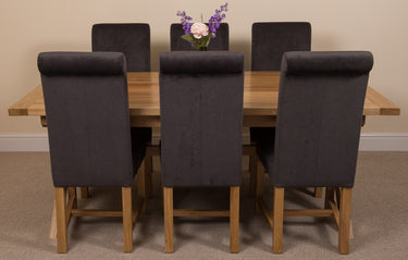 Vermont Cross Leg Oak Extending Dining Table with 6 Washington Black Fabric Chairs
