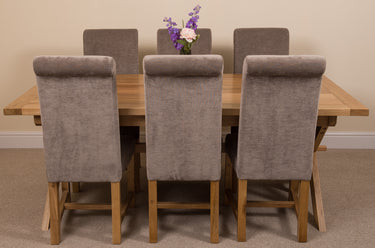 Vermont Cross Leg Oak Extending Dining Table with 6 Washington Grey Fabric Chairs