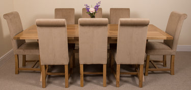Vermont Cross Leg Oak Extending Dining Table with 8 Washington Beige Fabric Chairs