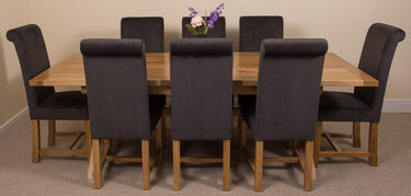 Vermont Cross Leg Oak Extending Dining Table with 8 Washington Black Fabric Chairs