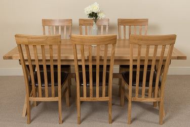 Vermont Cross Leg Oak Extending Dining Table with 6 Harvard Oak Chairs