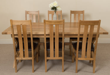 Vermont Cross Leg Oak Extending Dining Table with 6 Princeton Oak Chairs
