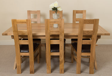 Vermont Cross Leg Oak Extending Dining Table with 6 Yale Oak Chairs