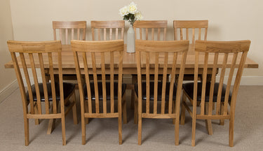 Vermont Cross Leg Oak Extending Dining Table with 8 Harvard Oak Chairs