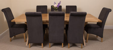 Vermont Cross Leg Oak Extending Dining Table with 8 Montana Black Fabric Chairs
