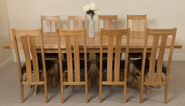 Vermont Cross Leg Oak Extending Dining Table with 8 Princeton Oak Chairs