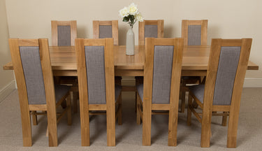 Vermont Cross Leg Oak Extending Dining Table with 8 Stanford Oak Chairs