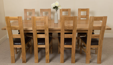 Vermont Cross Leg Oak Extending Dining Table with 8 Yale Oak Chairs