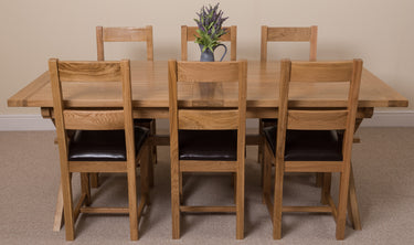 Vermont Cross Leg Oak Extending Dining Table with 6 Lincoln Oak Chairs