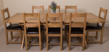 Vermont Cross Leg Oak Extending Dining Table with 8 Lincoln Oak Chairs