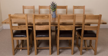 Vermont Cross Leg Oak Extending Dining Table with 8 Lincoln Oak Chairs
