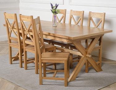 Vermont Cross Leg Oak Extending Dining Table with 6 Berkeley Oak Chairs