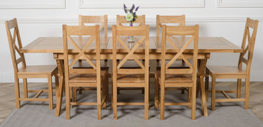 Vermont Cross Leg Oak Extending Dining Table with 8 Berkeley Oak Chairs