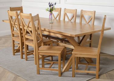 Vermont Cross Leg Oak Extending Dining Table with 8 Berkeley Oak Chairs